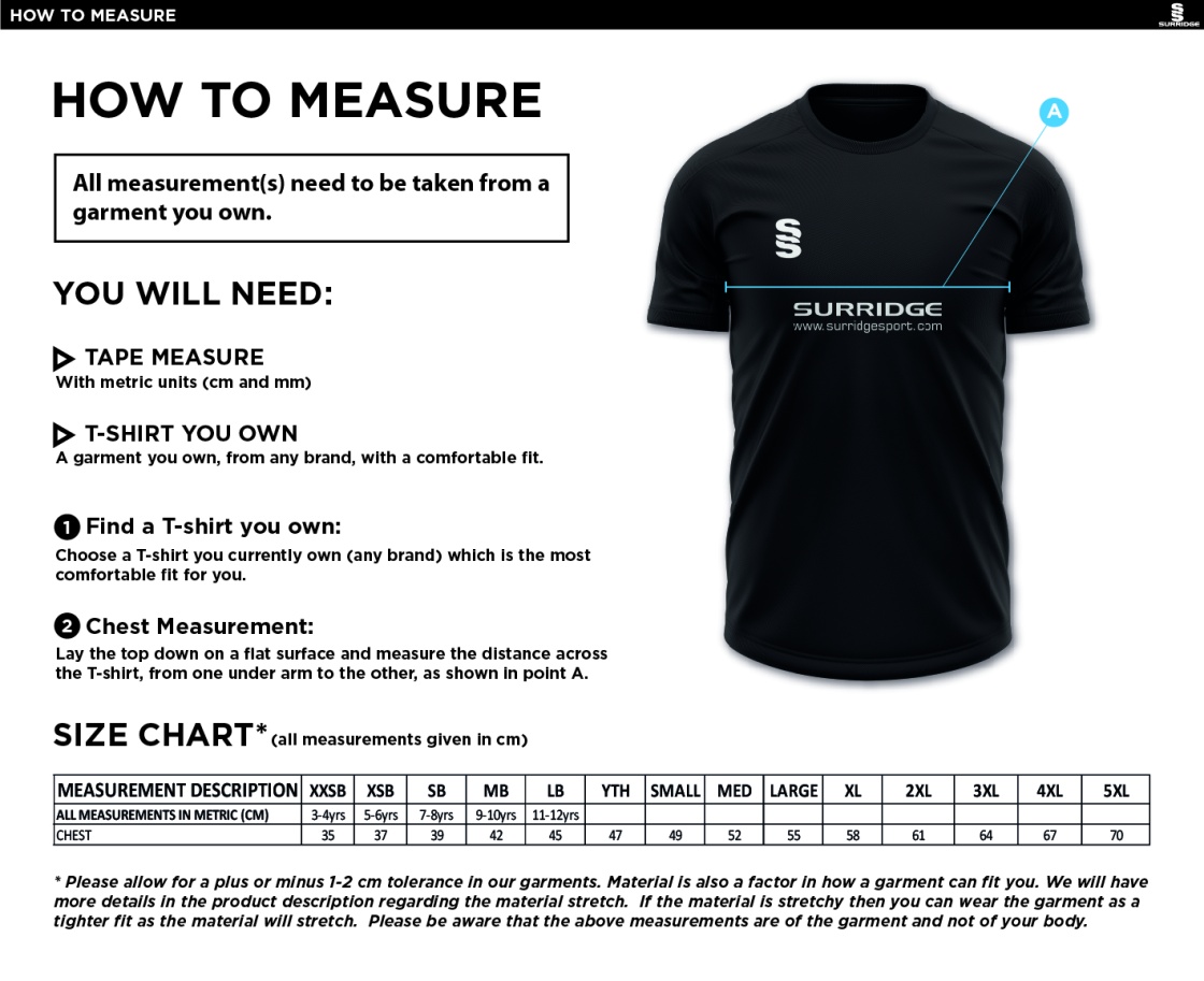 Wherwell CC - Fuse Training Shirt - Size Guide