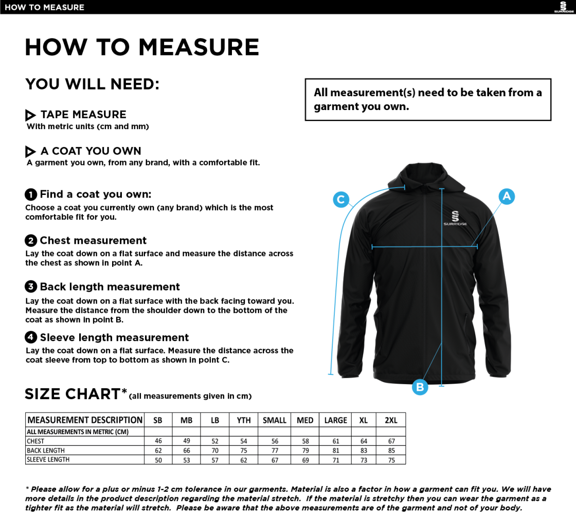 Wherwell CC - Dual Elite 1/4 Zip Hoody / Rain Jacket - Size Guide