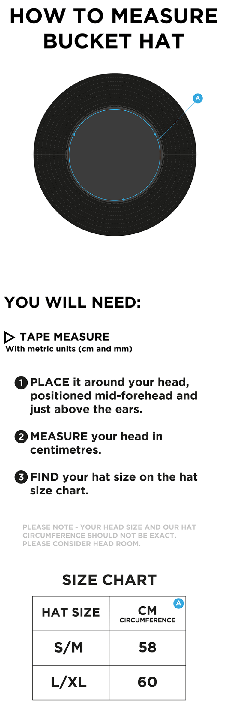 WHERWELL CC Dual Bucket Hat - Navy - Size Guide