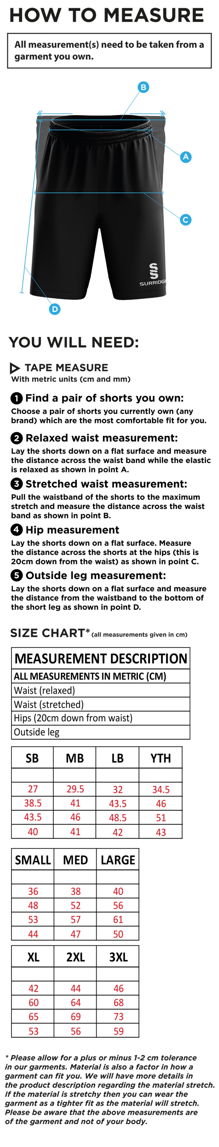 Wherwell CC - Blade Shorts - Size Guide