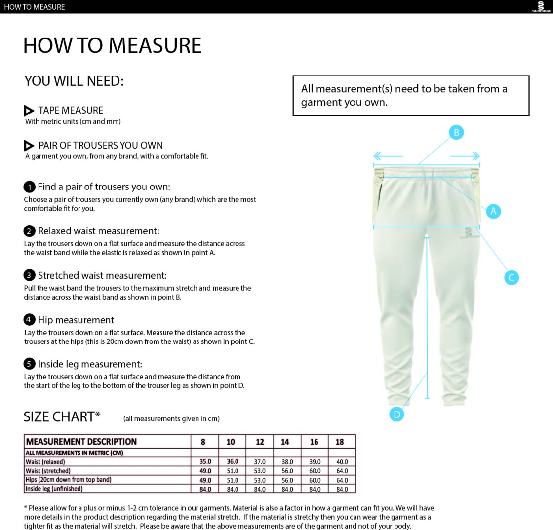 Wherwell CC - Ergo Playing Pant - Women's - Size Guide