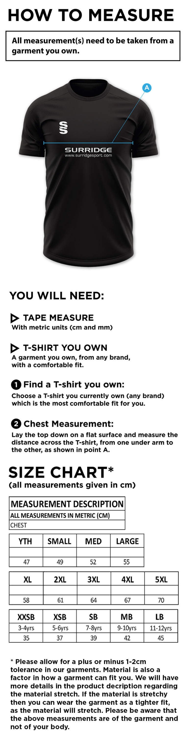 Wherwell CC - Fuse Training Shirt - Size Guide