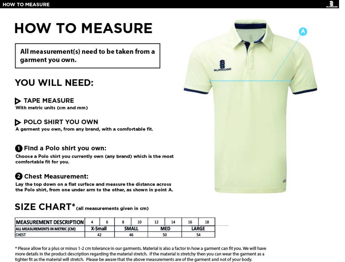 Wherwell CC - Dual Cricket Shirt Short Sleeve - Women's - Size Guide