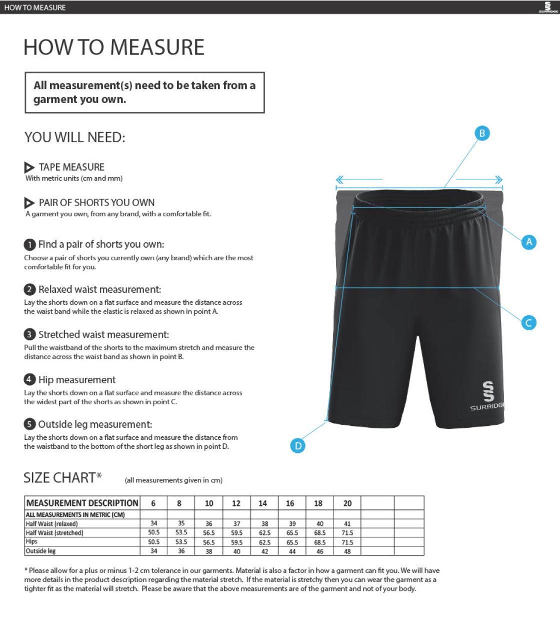 Wherwell CC - Women's Ripstop Pocketed Shorts - Size Guide