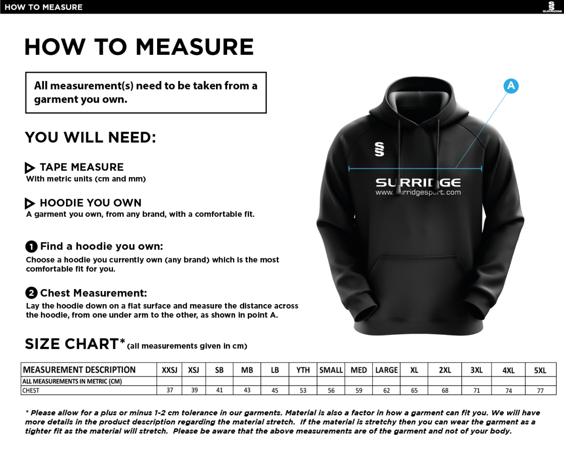 Wherwell CC - Fuse Hoody - Size Guide